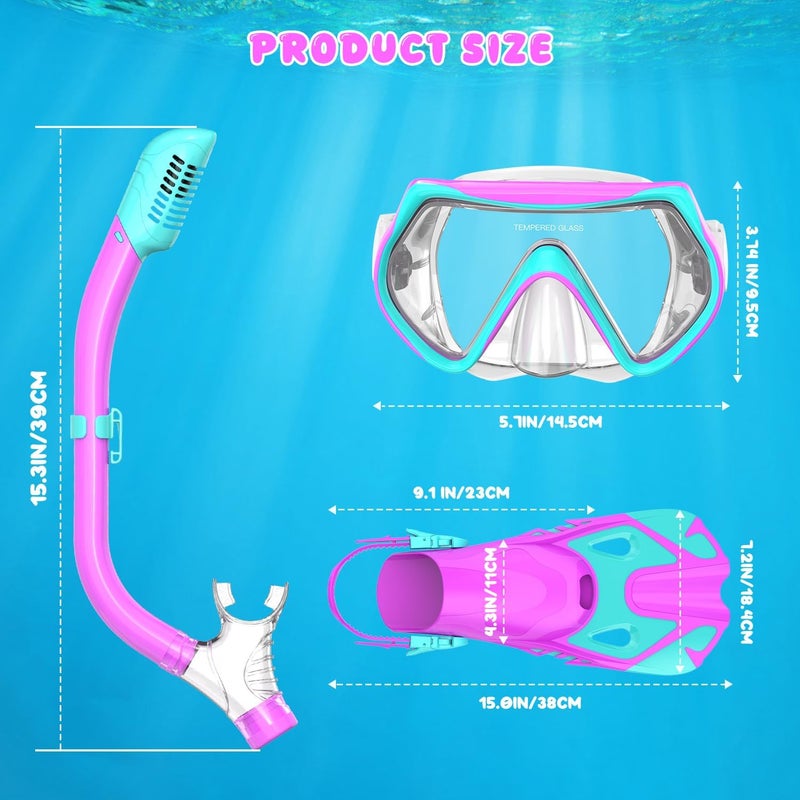 For Shine Snorkeling Gear for Kids, Kid Mask Fins Dry Top Snorkel Set, Youth Boys Girls Junior Age 6-14 Swimming Diving Swim Fins, Tempered Glass Panoramic View Travel Packages - Image 5